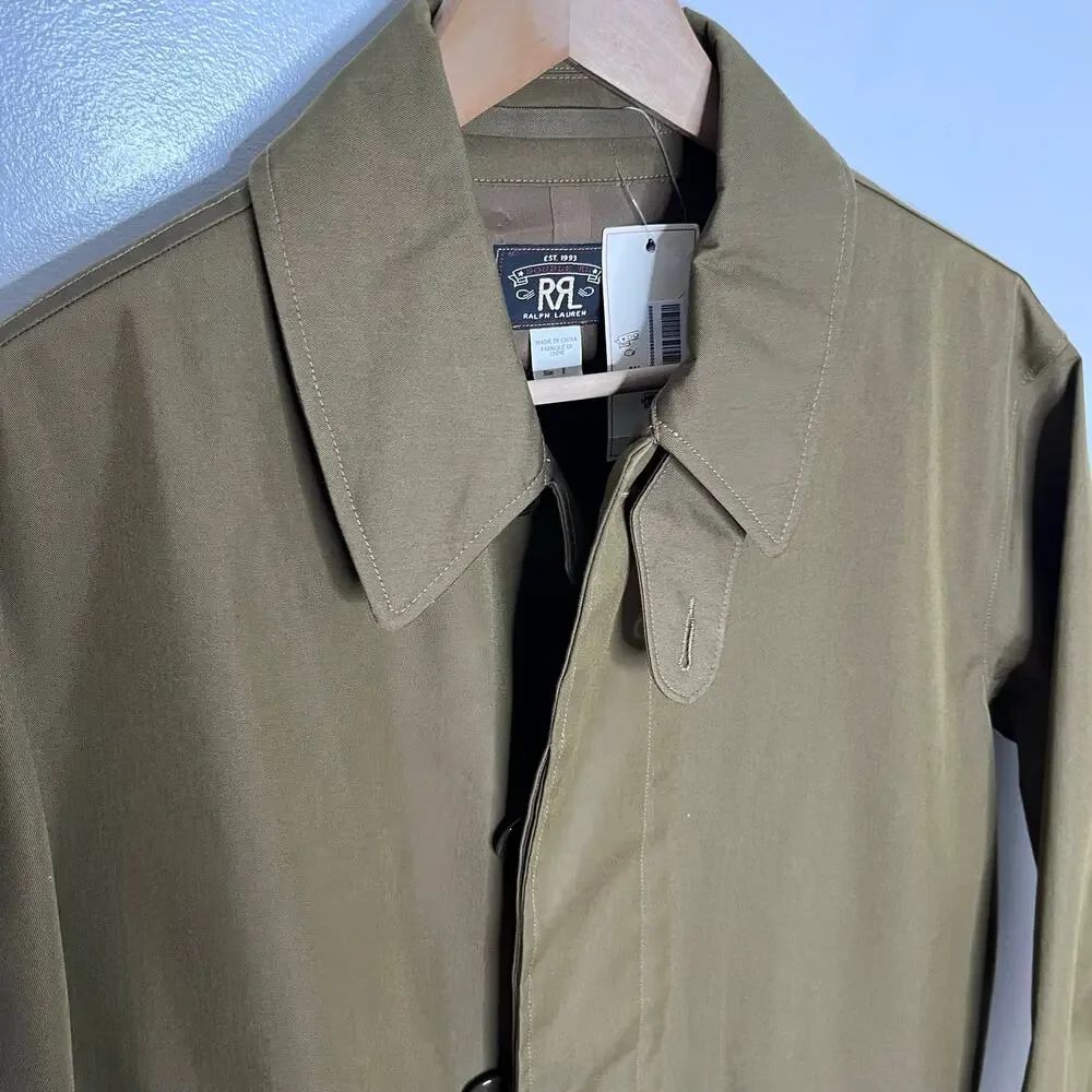 RRL Ralph Lauren Raincoat Trench Coat Mens M Olive Waterproof Mac Coat NWT